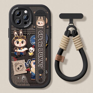 Rocel適用蘋果16promax手機(jī)殼腕帶iphone15pro保護(hù)套防摔ip13硅膠復(fù)古兔兔腕帶黑便攜手繩鏡iphone16pro