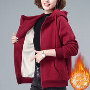 AEMAPE2025秋冬女加絨加厚寬松休閑氣質(zhì)減齡時尚顯瘦開衫新款短款外套女 酒紅色 XL 110斤125斤