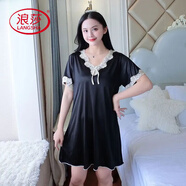 浪莎時(shí)尚睡裙女夏冰絲家居服連衣裙薄款短袖大碼絲質(zhì)睡衣女夏天睡裙 0818#黑色裙[優(yōu)質(zhì)面料] XL [120~140斤]