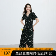 紅袖波點(diǎn)收腰連衣裙夏季新款女裝法式V領(lǐng)顯瘦減齡氣質(zhì)黑色顯白雪紡裙 黑底米點(diǎn)818 XL
