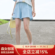 森女部落純棉休閑長褲運動褲短褲學生女褲高腰2025新款女褲夏原創(chuàng) 藍色短褲單件（單件） M
