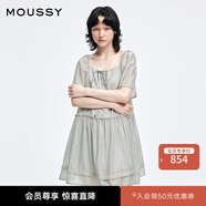 moussy 2025新品甜美收腰一字肩系帶條紋連衣裙028ISA33-4051 165花紋灰色 M