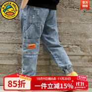 G.DUCKKIDS男童加絨褲子秋冬兒童牛仔褲加厚保暖中大童運(yùn)動(dòng)褲百搭男孩長(zhǎng)褲春 藍(lán)色-春秋款 170碼建議160-170cm14-15歲
