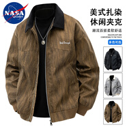 nasawassup美式扎染夾克外套男士秋冬季潮牌休閑寬松翻領(lǐng)大碼工裝加絨上衣服 焦糖色 M 【建議90-110斤】