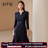 愛特愛（EITIE）千金感氣質(zhì)v領(lǐng)魚尾毛呢連衣裙顯瘦通勤冬季新款優(yōu)雅女人6807524 深藍色31 S 155