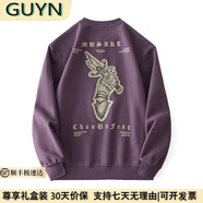 GUYN高端品牌男裝美式350g重磅寬松圓領(lǐng)衛(wèi)衣男2025年秋季新款印花體恤 暗紫色 暗紫色 L 合適體重120-140斤
