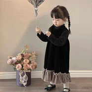 韓國童裝連衣裙2023秋冬款寶寶法式氣質(zhì)無(wú)袖絲絨背心裙花邊魚(yú)尾裙 套裝（兩件套） 90