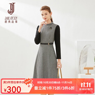 經(jīng)典故事（JANE STORY）經(jīng)典故事千鳥格針織連衣裙女秋冬2024新款赫本風拼接假兩件裙子 R73黑 2XL