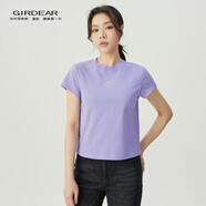 哥弟（GIRDEAR）女裝2025新款綻放系列玫瑰花圖案純棉薄款短袖T恤女1300996 紫 M (3碼)