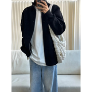 普戈斯cleanfit拉鏈開衫立領(lǐng)毛衣男款秋季寬松慵懶風(fēng)針織衫美式復(fù)古外套 黑色 S