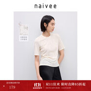 納薇（naivee）【立體提花工藝】商場(chǎng)同款25夏新款中國(guó)風(fēng)花鳥短袖T恤 米色 XL