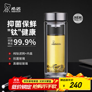 希諾（HEENOOR）雙層玻璃杯男士辦公泡茶杯送禮耐高溫大容量水杯中秋節(jié)禮物禮盒 【升級(jí)純鈦部件】抗菌版360ml