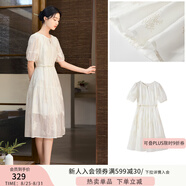 香影白色天絲連衣裙女2025夏季新款圓領(lǐng)燈籠袖抽繩國風(fēng)收腰仙女裙 米白 L 165/88A/110-125斤