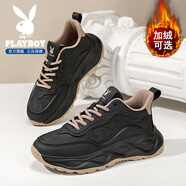 花花公子鞋子男鞋冬季2025新款休閑運動(dòng)高級感厚底增高老爹鞋男加絨棉鞋男 黑沙色 41