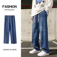 PANMAX黑色牛仔褲男款春秋季新款美式vibe風(fēng)直筒褲休閑百搭闊腿褲 K823-深藍色 3XL 建議【175-190】  