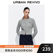 UR2025秋季新款女裝休閑絞花肌理櫻桃刺繡針織開(kāi)衫UYY950116 冷灰 XS