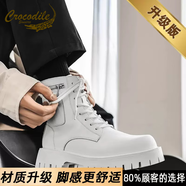 鱷魚恤白色馬丁靴男冬季高幫拉鏈真皮厚底增高簡約英倫風(fēng)時裝靴男款靴子 白色升級款 39