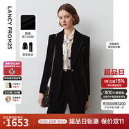 朗姿法式復(fù)古絲絨戧駁領(lǐng)黑色西裝外套女冬季新款通勤西服上衣 夜幕黑色2 XL