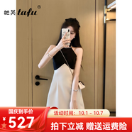 她芙（tafu）品牌女裝法式連衣裙女2025年夏季新款收腰顯瘦掛脖吊帶短款裙子 圖片色 M