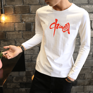 花花公子（PLAYBOY）9.9秋季薄款長(cháng)袖男士打底衫外穿秋衣上衣體桖圓領(lǐng)潮長(cháng)袖t恤。 紅中國白色 L