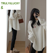 TRULY&LUCKY2025秋冬新款德絨加厚粉色長(cháng)袖t恤女中長(cháng)款寬松上衣遮屁股打底衫 白色-徳絨/款 M