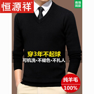 恒源祥100%純羊毛衫男士純羊毛絨衫加厚保暖雞心領(lǐng)毛衣冬季針織打底衫男 V 領(lǐng)-黑色 免費試穿 3XL 185【建議175-200斤穿】 .不縮水