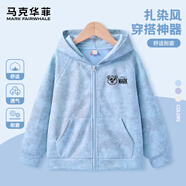 馬克華菲（MARK FAIRWHALE）兒童燈芯絨外套春秋季休閑新款潮流開(kāi)衫連帽衛衣運動(dòng)設計款棒球服 M墨鏡熊K藍色（扎染外套） 140