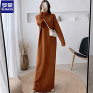 羅蒙秋冬高領(lǐng)長袖針織打底連衣裙超長款毛衣裙內(nèi)搭加厚長裙打底衫長款 巧克力色 2XL (建議145-170體重)