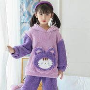 冬季兒童睡衣珊瑚絨加厚中大童卡通套頭男童女童法蘭絨帶帽家居服 少量特價(jià)1605# 110 10碼身高110-120 30-40斤