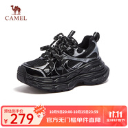駱駝（CAMEL）【銀月】戶(hù)外復古老爹鞋增高男女鞋運動(dòng)休閑鞋情侶同款 L24A283742R 黑/銀 37