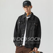 我的速度（WOOD SOON）牛仔外套男黑色秋季寬松復古翻領(lǐng)牛仔衣春秋長(cháng)袖男士夾克