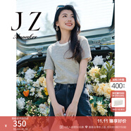 玖姿·安娜蔻閃耀小香風(fēng)肌理感亮絲提花釘珠寬松T恤女夏款 經(jīng)典白-第二批-KWFX83238 2XL