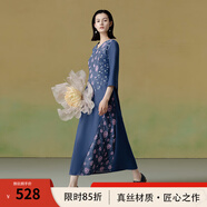 生活在左2025夏季新品純棉提花不規(guī)則拼接連衣裙女 藍(lán)色 XL