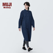 無(wú)印良品（MUJI）女式 水洗 平紋 襯衫領(lǐng)長(cháng)袖連衣裙秋季女裝裙子 BC2J7C4S 藏青色 L(165/88A)