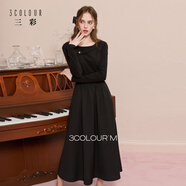 三彩2025冬季新款拼接小黑裙收腰連衣裙A字裙長(cháng)裙優(yōu)雅M 經(jīng)典黑 M 160/84A