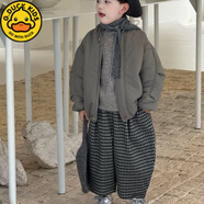 G.DUCKKIDS男童新款棉服兒童冬季加厚2025韓版夾棉套裝條紋褲子男女款外套裝 灰色上衣+褲子 90 建議身高80-90cm