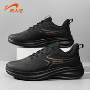 貴人鳥(niǎo)女鞋2025秋冬新款男鞋革面防水情侶鞋輕便休閑運動(dòng)鞋子男士跑步鞋 黑/古銅【男款】 42