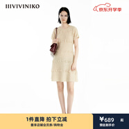 IIIVIVINIKO2024夏季新款“重工壓褶”泡泡紗優(yōu)雅氣質(zhì)收腰連衣裙女R420692176 米白 S