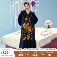 兩三事復(fù)古長(zhǎng)袖針織連衣裙秋冬新款超長(zhǎng)黑色慵懶毛織長(zhǎng)裙焰葵之浴 黑色 S