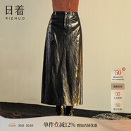 日著(zhù)（rizhuo）原創(chuàng  )設計女裝2025秋季新款 小眾別致顯瘦黑色高腰A字半身皮裙 隱黑 S