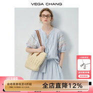 VEGA CHANG時(shí)尚套裝女2025新款夏季民族風(fēng)刺繡小衫半身裙兩件套裙 baby藍(lán)（上衣） L