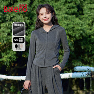 班尼路仿羊絨連帽修身開(kāi)衫衛衣短款外套女秋冬女裝新款簡(jiǎn)約百搭運動(dòng)上衣 深灰#純色 L 【不易變形】