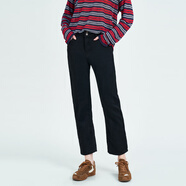 木果果木2025秋季新款美式復古高腰直筒褲寬松做舊九分牛仔褲女 黑色 S