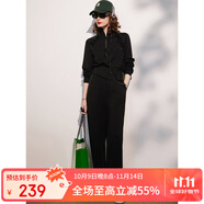 白鹿語(yǔ)春秋亮片拼接休閑套裝立領(lǐng)長(zhǎng)袖衛(wèi)衣長(zhǎng)褲時(shí)尚2件套女 黑色+黑色 S 