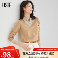 歐莎（OSA）小香風(fēng)假兩件黑色針織衫女外穿秋季2025年新款打底上衣 深杏色A XS