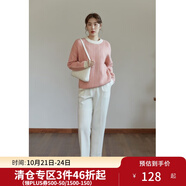 獨束大碼女裝減齡撞色圓領(lǐng)毛衣女秋冬新款胖mm顯瘦百搭套頭上衣 粉色(dy) 2XL
