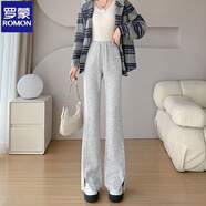 羅蒙（ROMON）開叉微喇褲女秋冬新款休閑運(yùn)動(dòng)褲加絨加厚慵懶軟糯喇叭香蕉褲 灰色 S 80-96斤