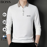BOSS德國輕奢男士短袖T恤夏季商務(wù)休閑透氣翻領(lǐng)POLO衫男 輕奢888-白色長(cháng)袖 L 建議120-140斤