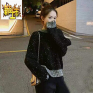 初徑秋冬新款ins港風(fēng)黑色毛衣女亮片寬松外穿慵懶風(fēng)百搭針織衫 黑色(高質(zhì)版) M 80-100斤