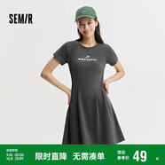 森馬連衣裙女收腰插肩袖夏季字母印花收腰針織短裙101324114040